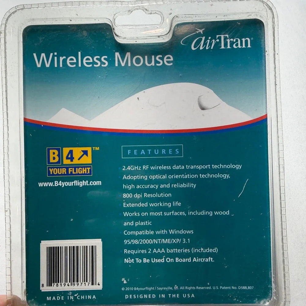 Nubyplane Wireless Optical Mouse Cordless 2.4 GHz AirTran Airplane New Sealed